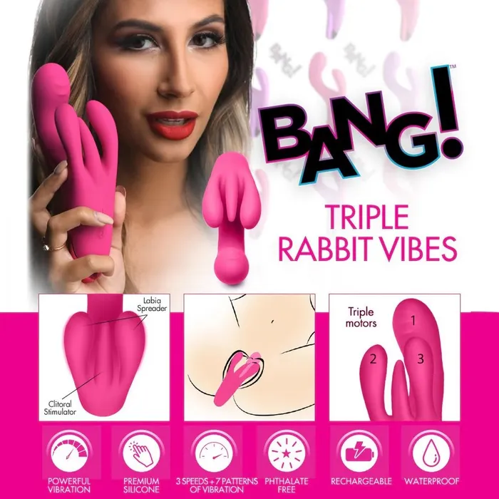 BANG 10X Triple Rabbit Vibrator Pink Bang Vibrators