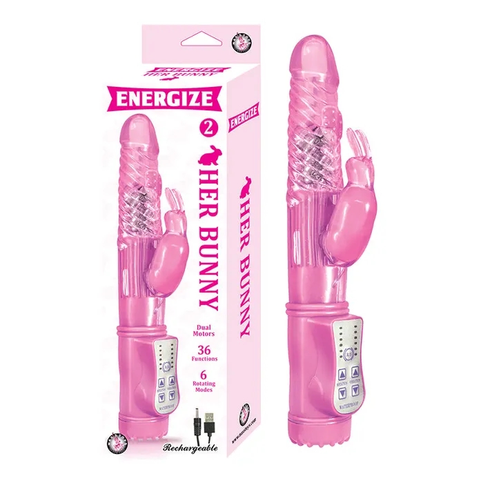 Nalpac Energize Her Bunny 2 Rechargeable Dual Motors 36 Function 6 Rotation Modes Waterproof Pink Vibrators